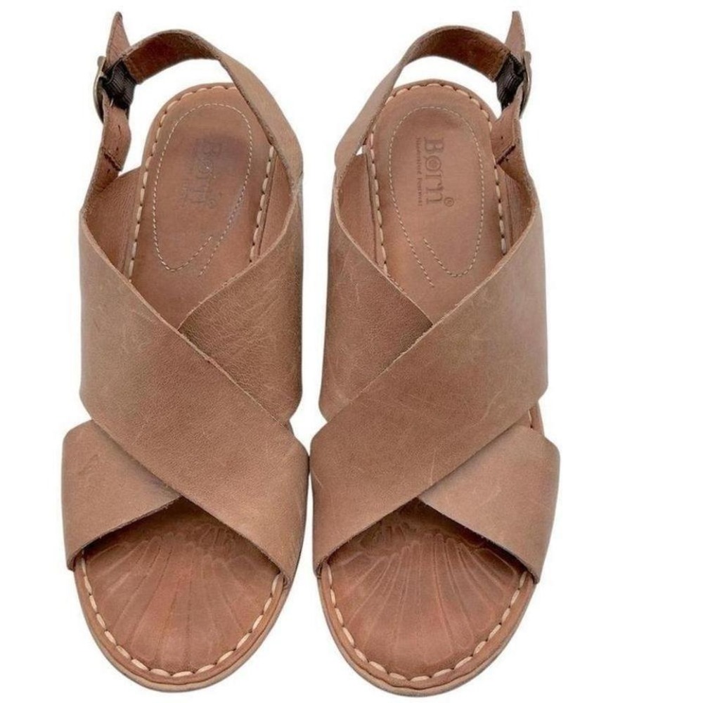 Born Women's Emmy Quarter Sandal Size 9 Wedge Heel Platform Brown Leather
